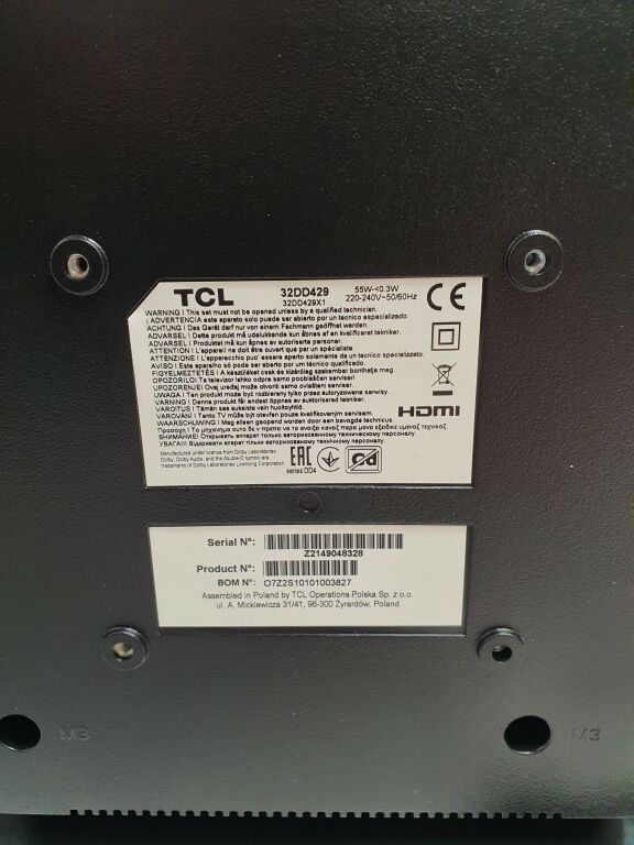 TELEWIZOR TCL 32DD420 32 " HD READY CZARNY
