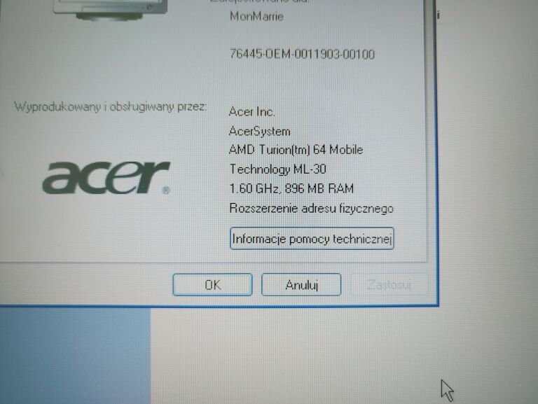 LAPTOP ACER ASPIRE 5000 1,6GHZ/898MB/100GB