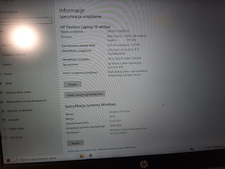 LAPTOP HP 15-EH1221NW 8G/SSD 512 WIN 10 GWARANCJA