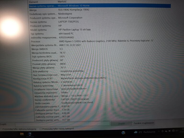 LAPTOP HP 15-EH1221NW 8G/SSD 512 WIN 10 GWARANCJA