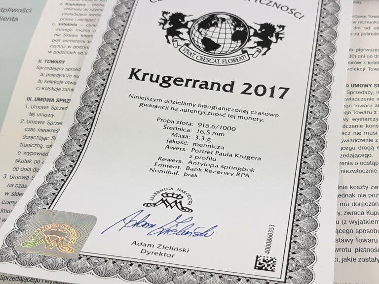 ZŁOTA MONETA KRUGERRAND 1/10 UNCJI P916 2017 R