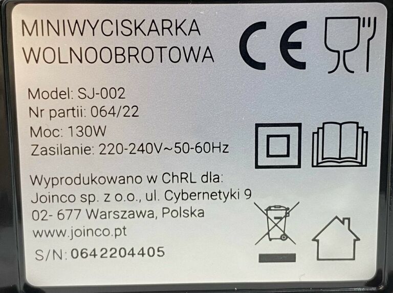 WOLNOOBROTOWA WYCISKARKA DO SOKÓW HOFFEN SJ-002