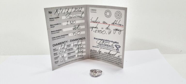 MISTERNY PIERŚCIONEK BRYLANT 0,45CT ZŁOTO 750 R10