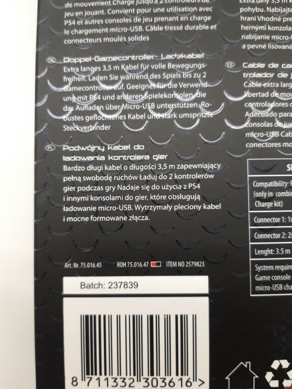 KABEL DO ŁADOWANIA PADÓW BATTLETRON PS3/PS4