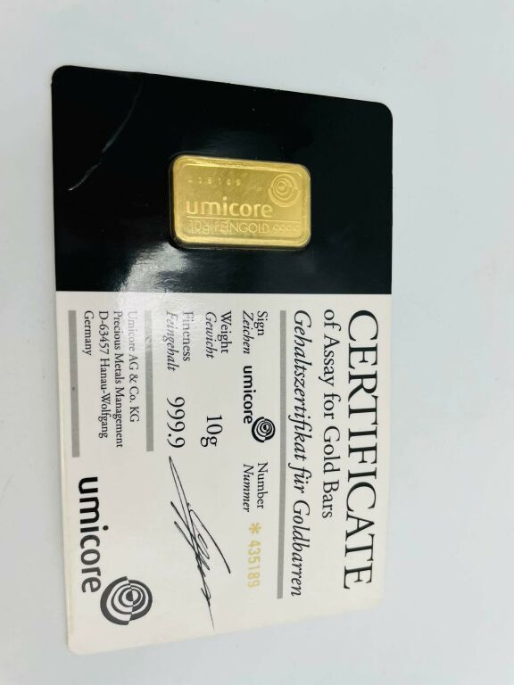 SZTABKA ZŁOTA 10G P. 999,9 CERTYFIKAT