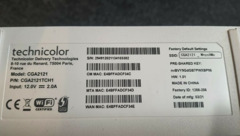 ROUTER TECHNICOLOR CGA2121 KPL