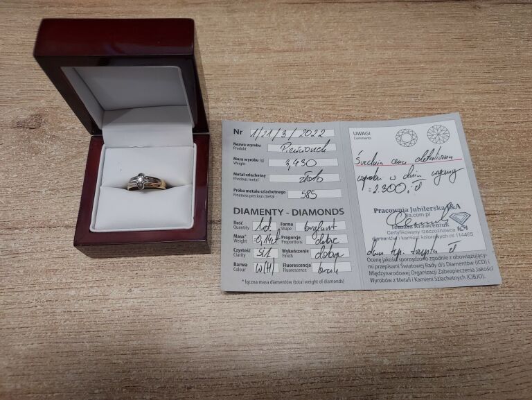 ZŁOTY PIERSCIONEK Z DIAMENTAMI PR 585 14K 0,14 CT