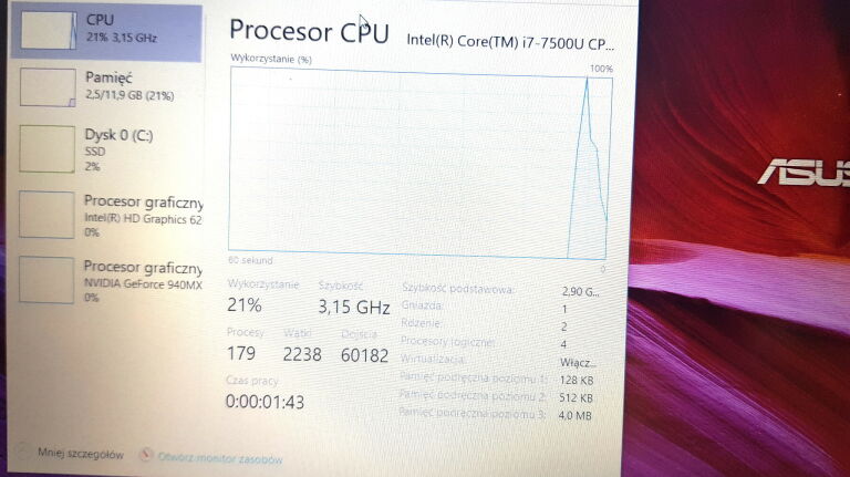 LAPTOP ASUS R558U I7-7500U 12GB/256GB SSD 940MX
