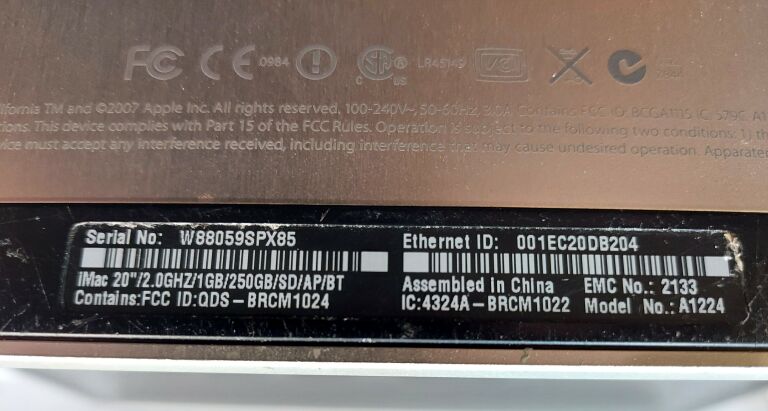 KOMPUTER APPLE IMAC 20" A1224
