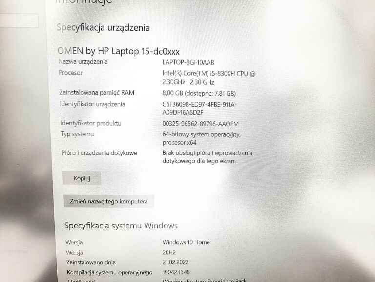 LAPTOP HP OMEN 15-DC0XXX KOMPLET