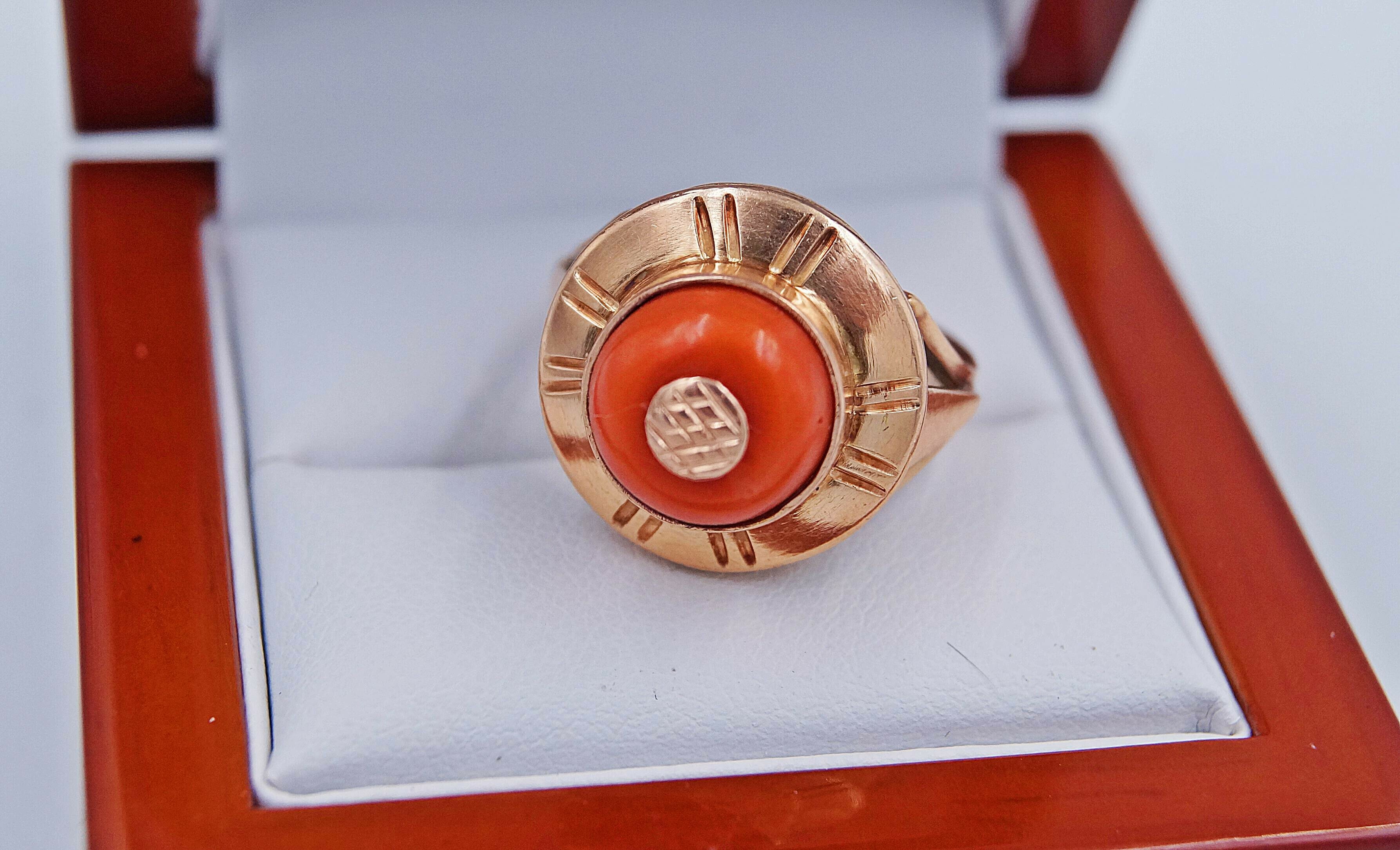 piekny-zloty-pierscionek-z-koralem585r14-rodzaj-wyrob-jubilerski