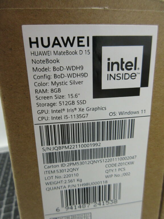 LAPTOP HUAWEI MATEBOOK D 15 I5-1135G7 8GB 512SSD