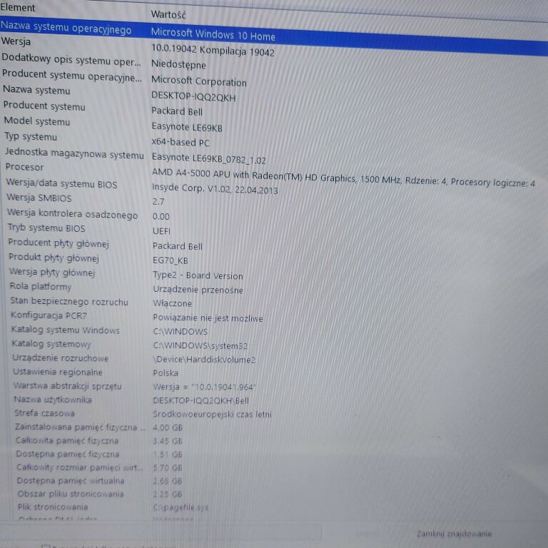LAPTOP PACKARD BELL EG70