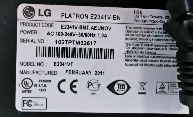 MONITOR LG FLATRON E2341V-BN