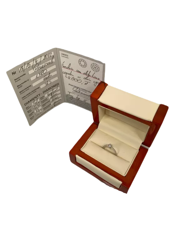 ZŁOTY PIERŚCIONEK 585 ZARĘCZYNOWY ROZMIAR 10 DIAMENT 0,27CT CERTYFIKAT
