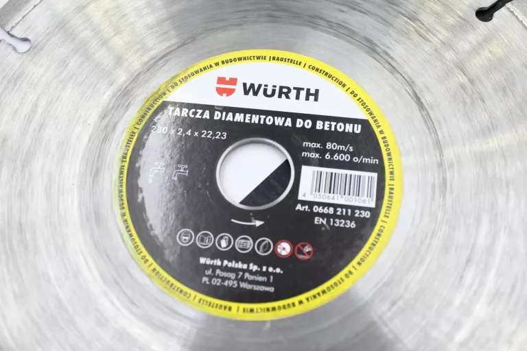 TARCZA DIAMENTOWA DO BETONU WURTH 230X2,4X22,23