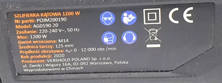 SZLIFIERKA KĄTOWA NITEO TOOLS AG0190