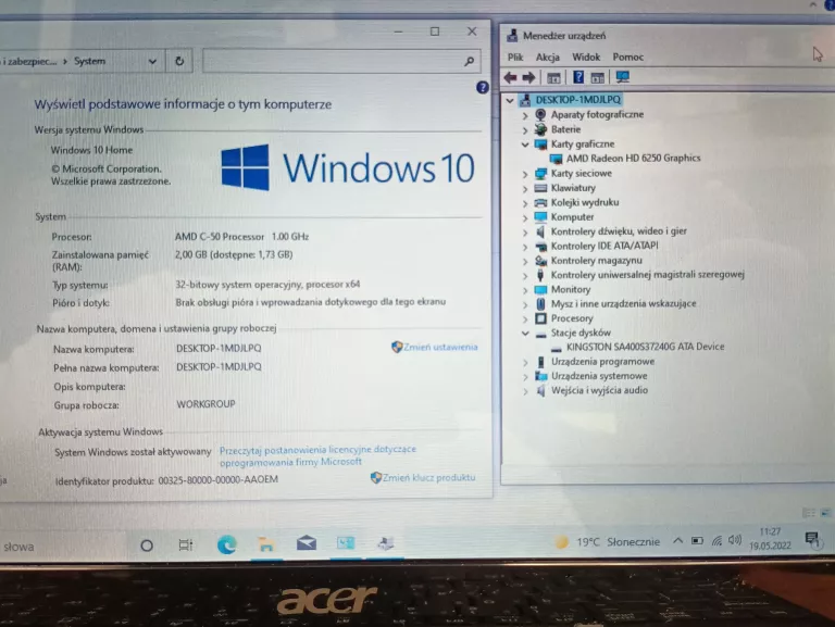 LAPTOP NETBOOK ACER ASPIRE ONE 522 240GD SSD/2GB