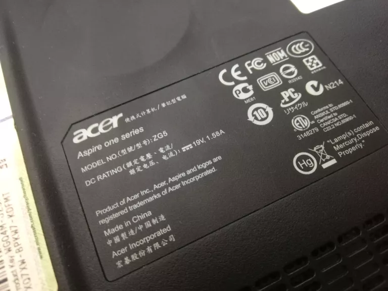 LAPTOP ACER ASPIRE ONE ZG5