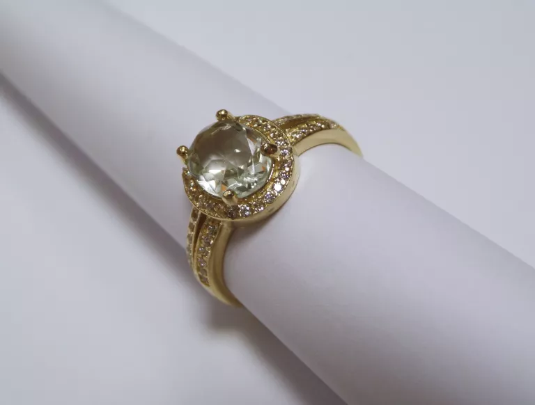 ZŁOTY PIERŚCIONEK PR. 585 4,15G TOPAZ ZIELONY CERT