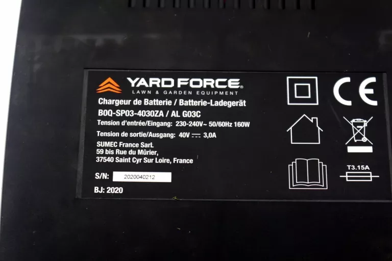 AKUMULATOR YARD FORCE 40V 2,5AH GR40V ŁADOWARKA