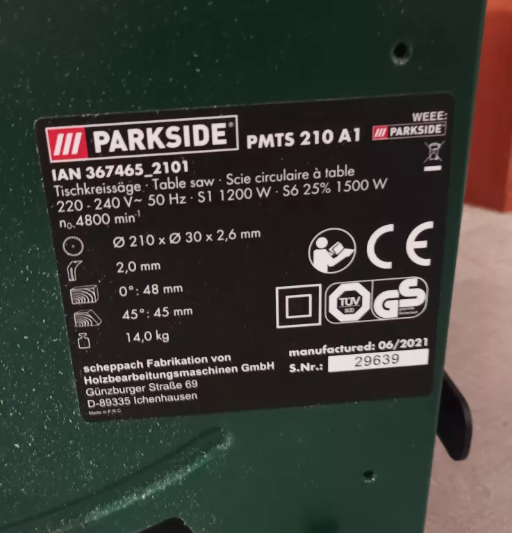 PIŁA STOŁOWA PARKSIDE PMTS 210
