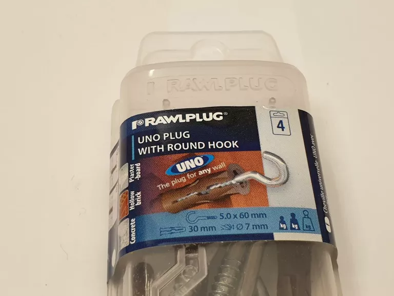 KOŁEK MONTAŻOWY RAWLPLUG 30MM Z HAKIEM 5X60MM 4SZ