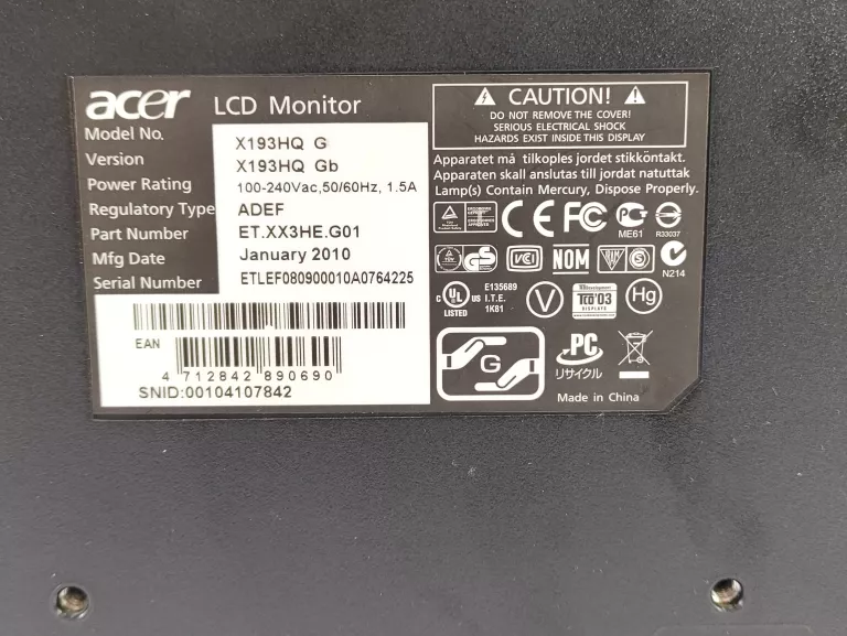 MONITOR ACER LCD X193HQ G 19" + KABEL