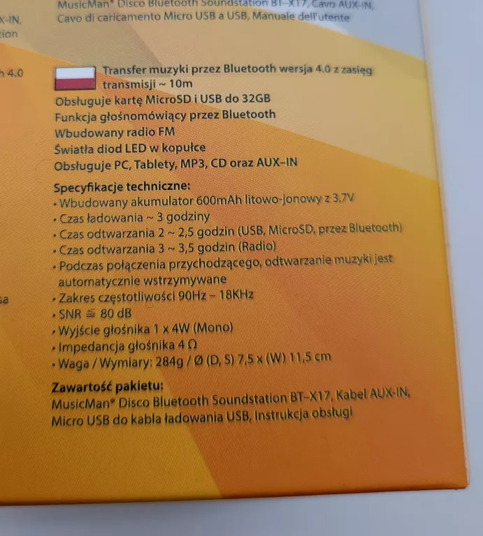 GŁOŚNIK MUSICMAN DISCO BLUETOOTH BT-X17