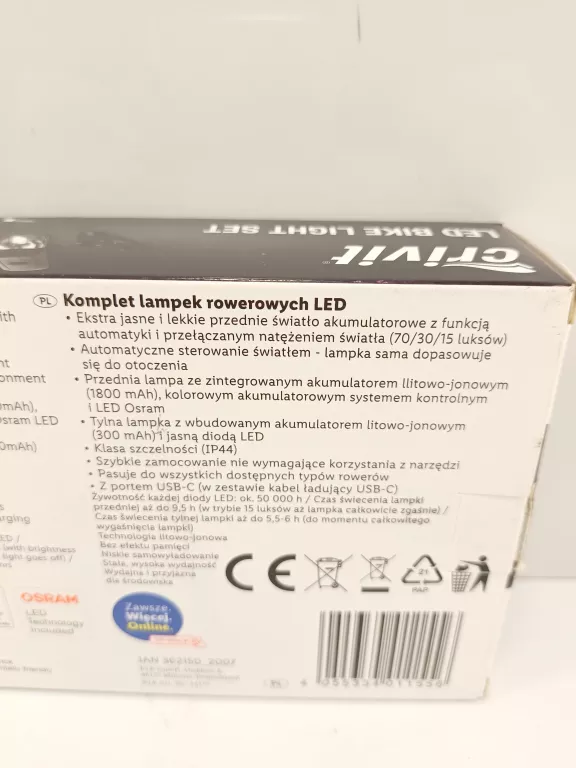 LAMPKA ROWEROWA CRIVIT LED BIKE LIGHT SET