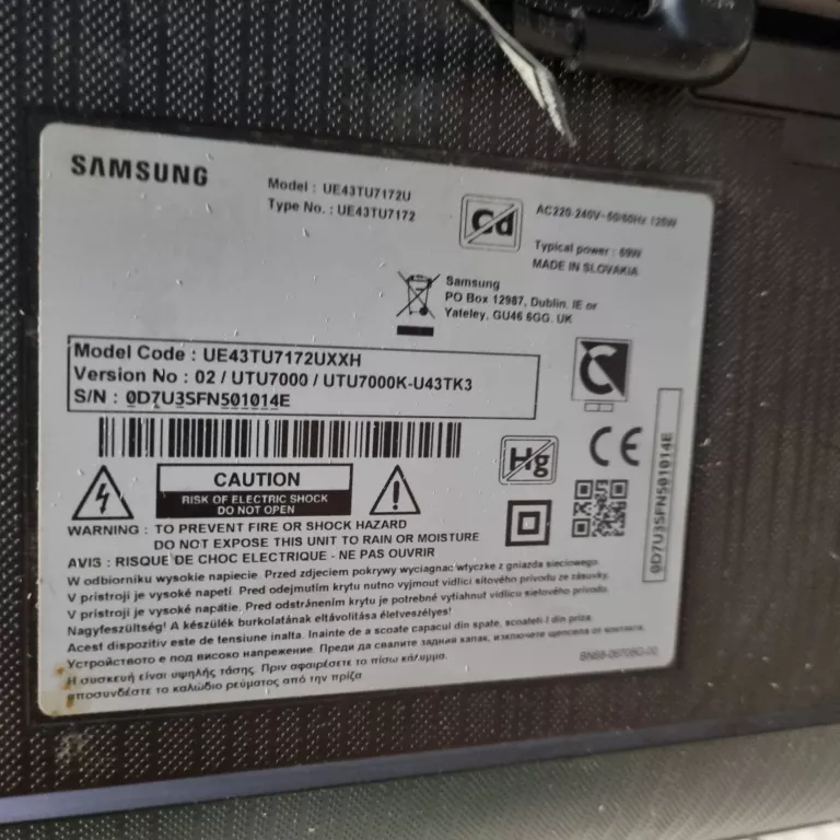 TELEWIZOR SAMSUNG 43 CALE UE43AU7172 KOMPLET