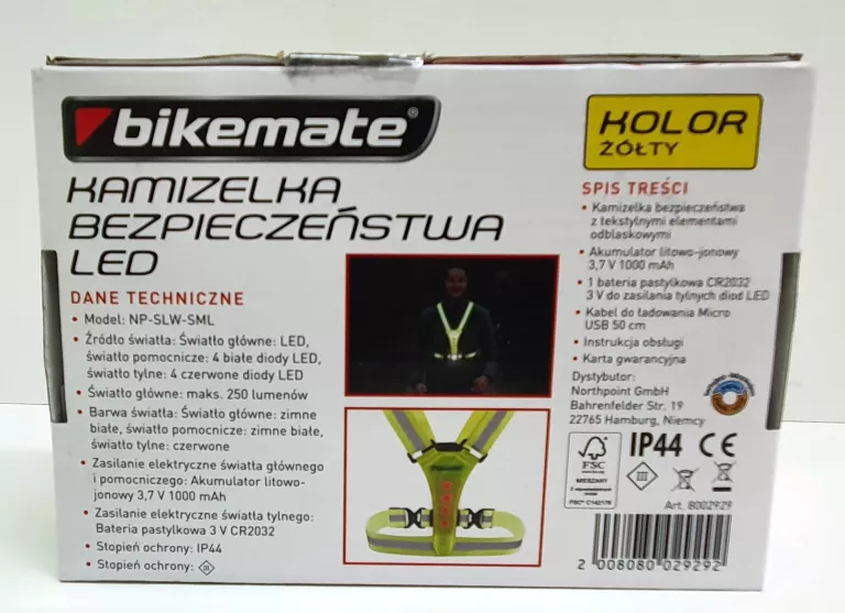 KAMIZELKA BEZPIECZEŃSTWA LED BIKEMATE ŻÓŁTA S-M