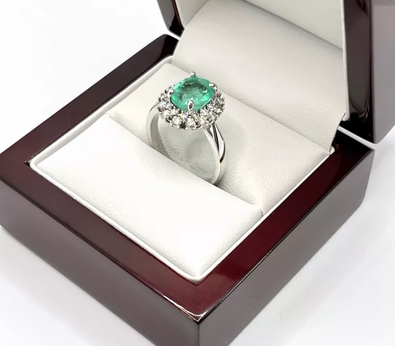 ZŁOTY PIERŚCIONEK - 585 14K R.16 SZMARAGD DIAMENT