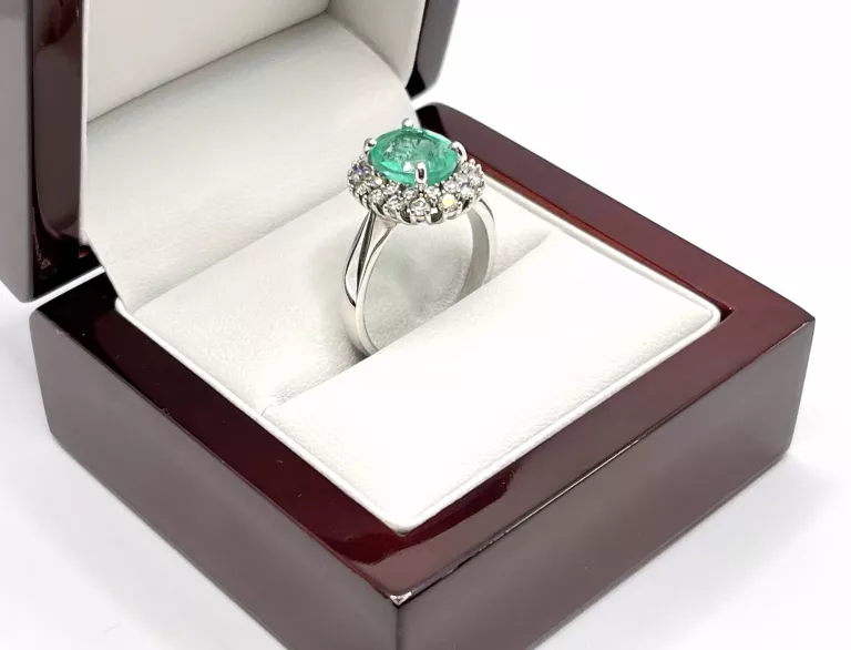 ZŁOTY PIERŚCIONEK - 585 14K R.16 SZMARAGD DIAMENT