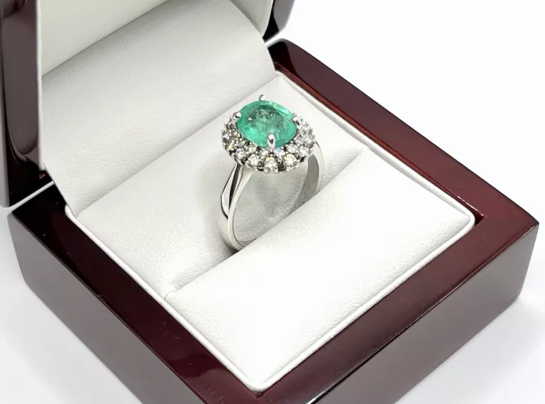 ZŁOTY PIERŚCIONEK - 585 14K R.16 SZMARAGD DIAMENT