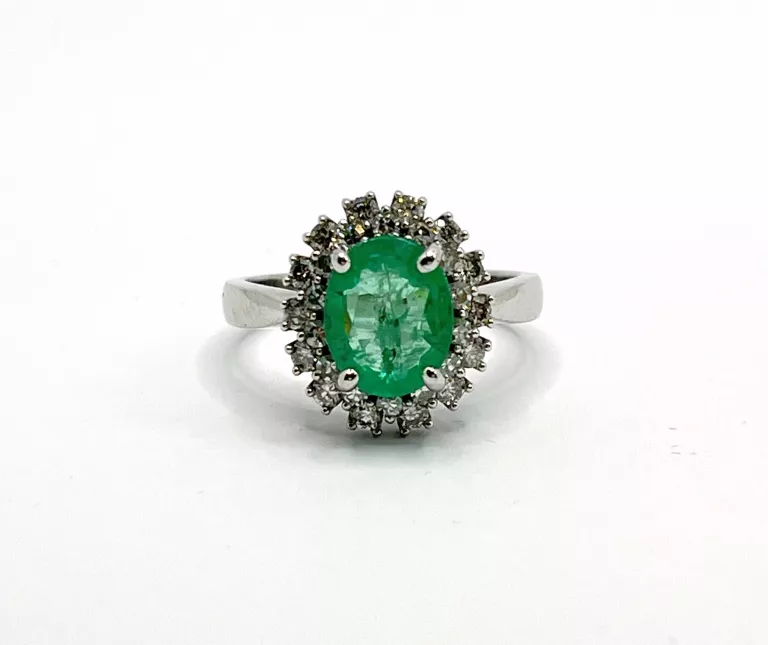 ZŁOTY PIERŚCIONEK - 585 14K R.16 SZMARAGD DIAMENT