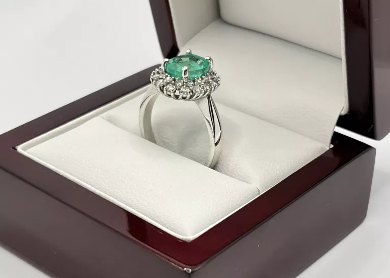 ZŁOTY PIERŚCIONEK - 585 14K R.16 SZMARAGD DIAMENT