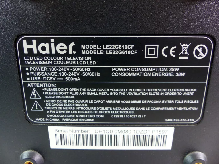 TELEWIZOR HAIER LE22G610CF CZARNY PILOT