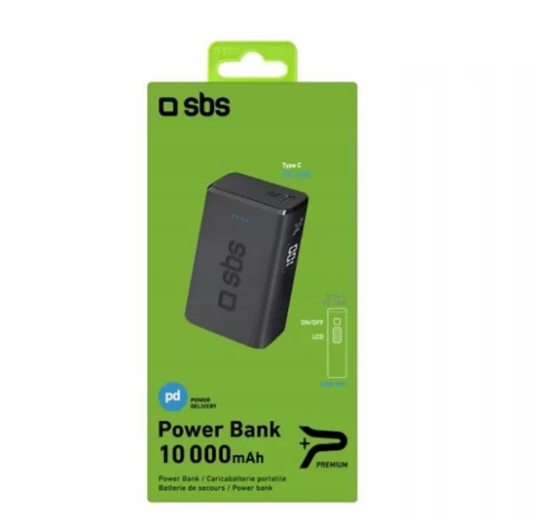 POWER-BANK SBS 10000 MAH PD 18W USB-C LED CZARNY