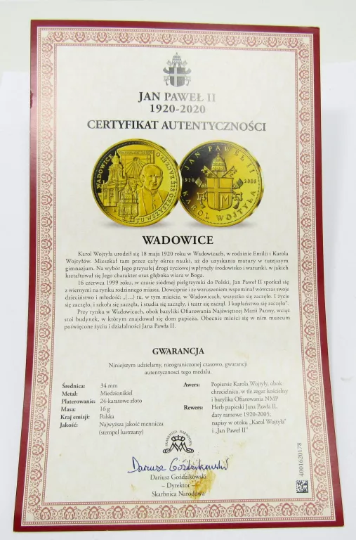 MEDAL JAN PAWEŁII WADOWICE TU WSZYSTKO SIĘ ZACZĘŁ