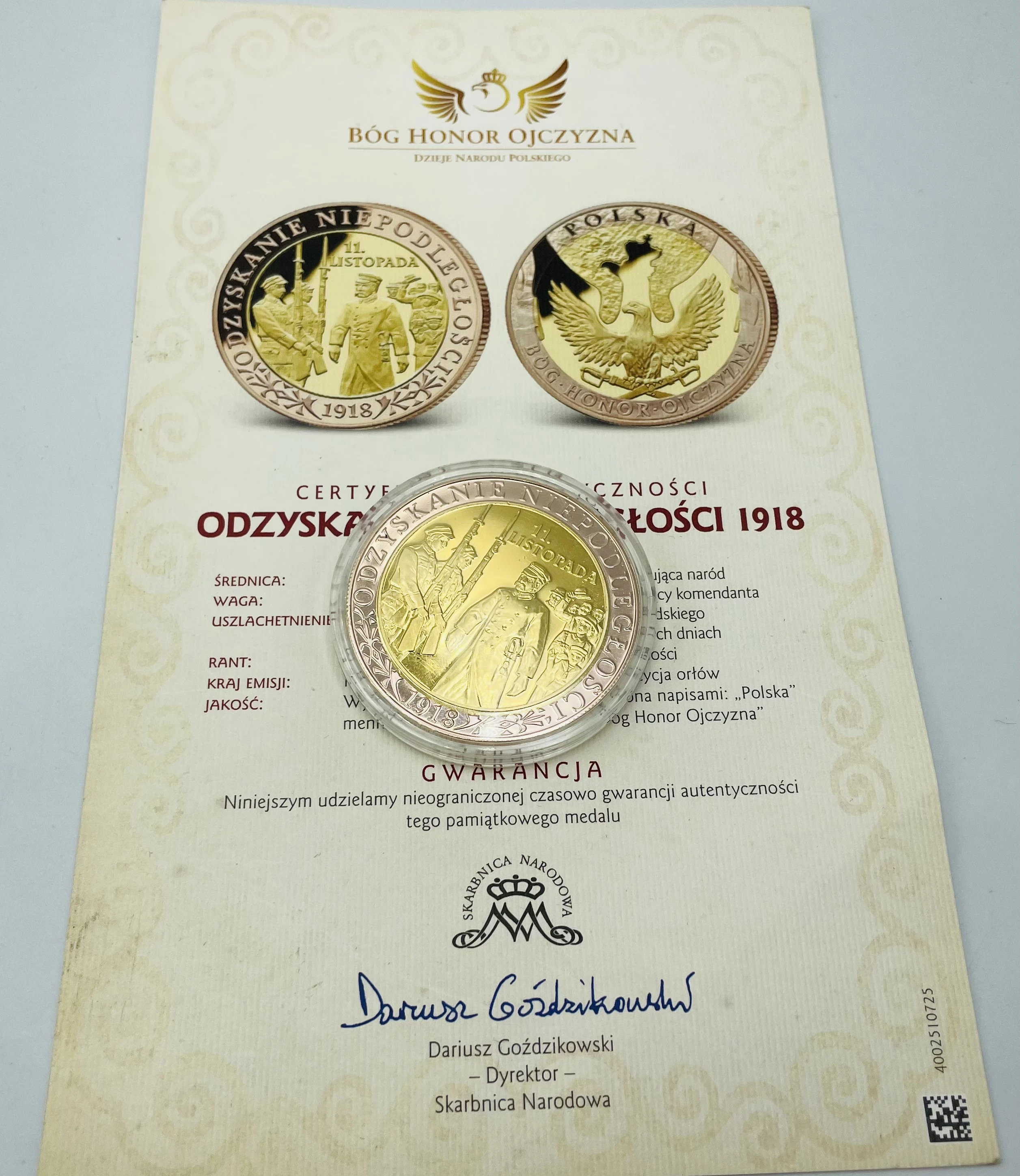ODZYSKANIE NIEPODLEGŁOŚCI 1918 11 LISTOPADA MEDAL | Powiązane z Polską