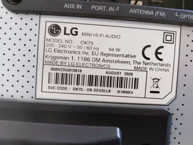 LG OK75 DUŻY MOCNY GŁOŚNIK 1000W LED DJ CD USB BT