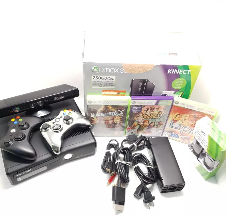 XBOX 360 S MEGA ZESTAW, KINECT, 2 PADY, 3 GRY