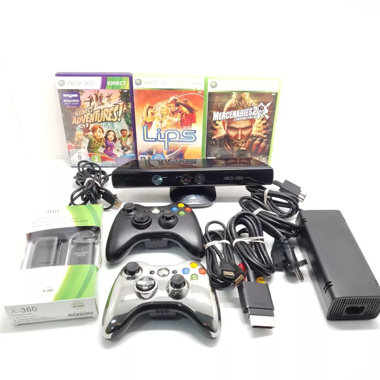 XBOX 360 S MEGA ZESTAW, KINECT, 2 PADY, 3 GRY