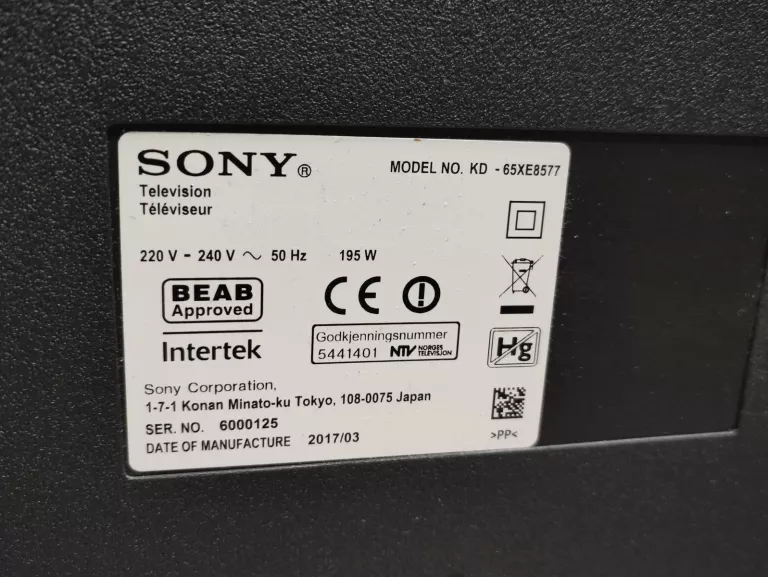 SONY BRAVIA KD-65XE8577 65 CALI ANDROID
