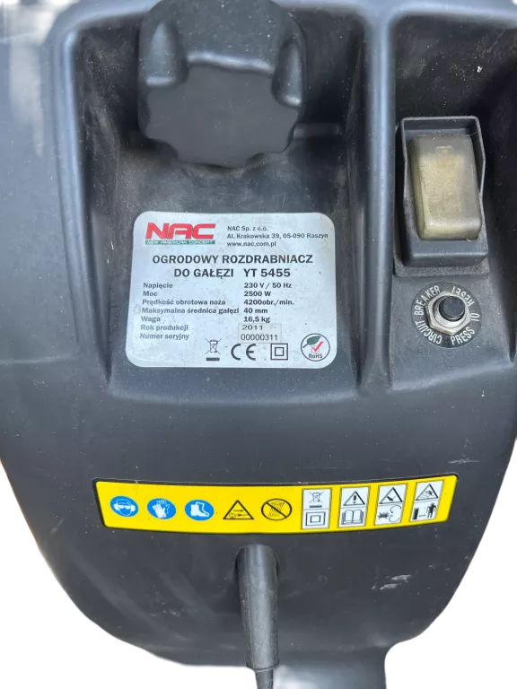 ROZDRABNIARKA DO GAŁĘZI NAC YT-5455 2500W 4200OBR