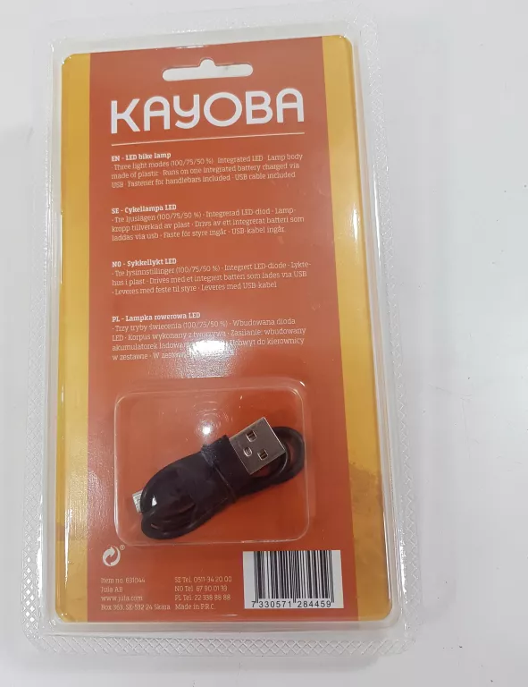 OŚWIETLENIE ROWEROWE KAYOBA 631044 AKUMULATOR