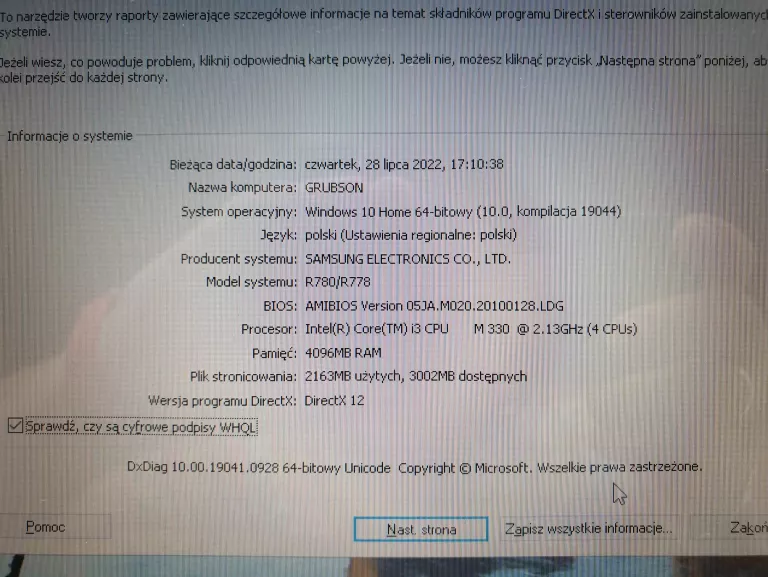 LAPTOP SAMSUNG R780 I3 4RAM 320GB HDD WIN 10 OPIS