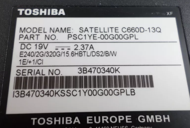 LAPTOP TOSHIBA SATELLITE C660D-13Q BRAK ZASILACZ