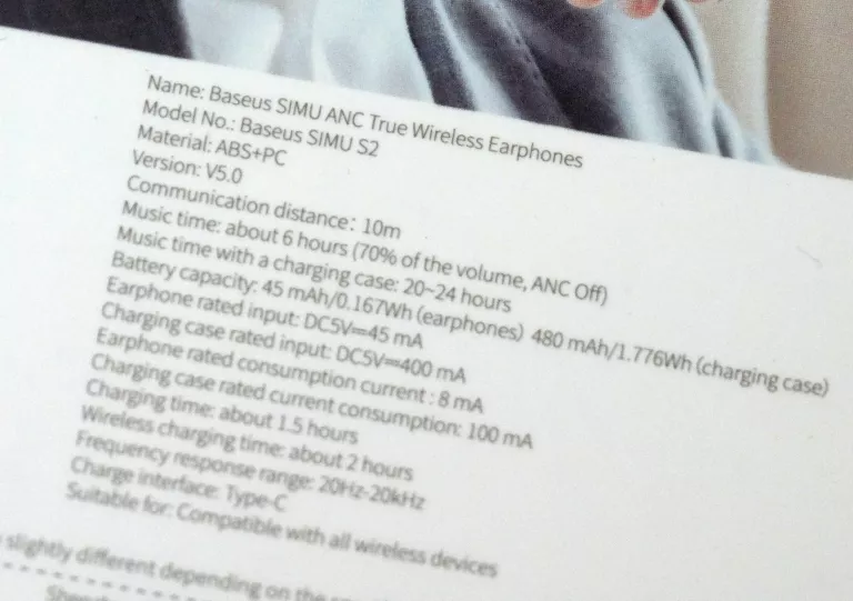 SŁUCHAWKI BLUETOOTH BASEUS TWS SIMU ANC S2